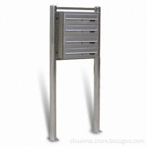 Stainless Steel Mailbox with 1mm Thickness and 2 Stand Pipes, Suitable for Apartments/Group Houses